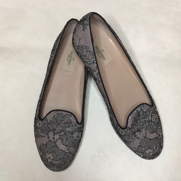 Valentino Garavani Shoes - Valentino Garavani Caviar-Crystal Lace Smoking Slipper